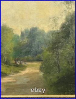 Barbizon School Original Antique Landscape Oil Painting, Hand Made, Signed