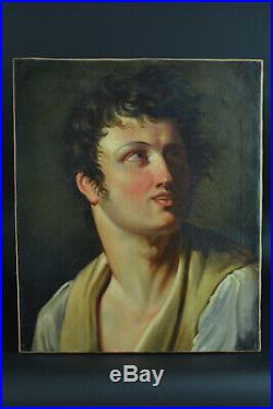 Beau TABLEAU ANCIEN Portrait Jeune homme Néo Classique Empire Girodet David HST