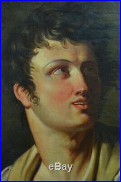 Beau TABLEAU ANCIEN Portrait Jeune homme Néo Classique Empire Girodet David HST