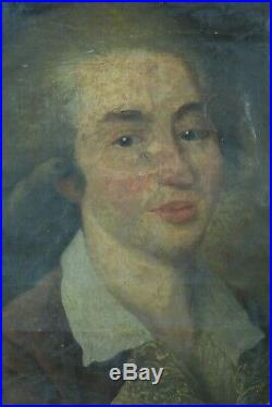 Beau Tableau Ancien Portait de jeune homme Artiste école française 1780 cadre