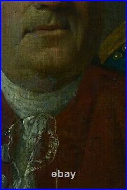 Beau Tableau Ancien portrait Homme perruque costume Rouge époque Louis XV cadre