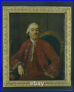 Beau Tableau Ancien portrait Homme perruque costume Rouge époque Louis XV cadre