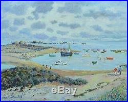 Beau Tableau ancien Impressionniste Marine Vue de Port Breton Paimpol Kaprielian