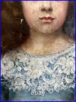 Beau portrait de Jeune Fille Tableau Ancien Jules Charles AVIAT