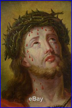 Beau tableau Religieux Portrait du christ aux liens couronne d épines 18 ème hst