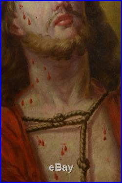 Beau tableau Religieux Portrait du christ aux liens couronne d épines 18 ème hst