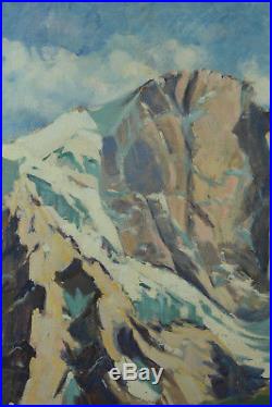 Beau tableau ancien Paysage Hst Alpes Neige Sommet Hiver Montagne sv Contencin