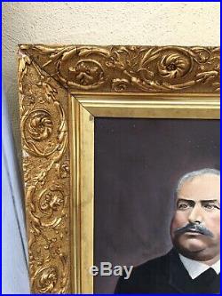 Beau tableau toile portrait d'un bourgeois Fin XIXe début 1900 Cadre Louis XV