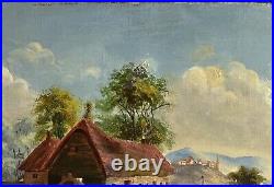 Beautiful Antique Original Landscape Mill Oil Painting, Lake View, Signed