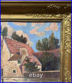 Beautiful Antique Original Landscape with House, Oil Canvas Painting, Framed