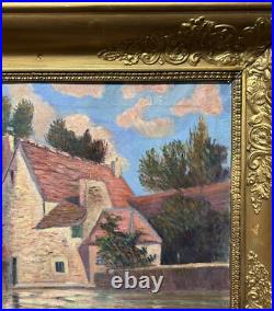 Beautiful Antique Original Landscape with House, Oil Canvas Painting, Framed