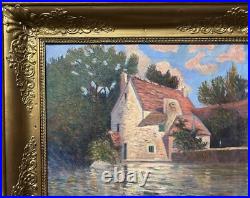 Beautiful Antique Original Landscape with House, Oil Canvas Painting, Framed