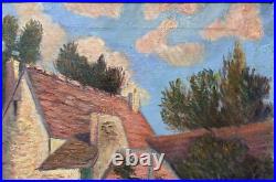 Beautiful Antique Original Landscape with House, Oil Canvas Painting, Framed