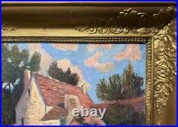 Beautiful Antique Original Landscape with House, Oil Canvas Painting, Framed