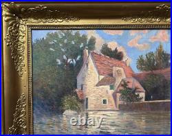 Beautiful Antique Original Landscape with House, Oil Canvas Painting, Framed