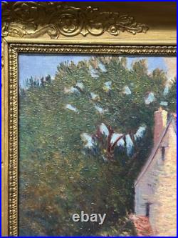 Beautiful Antique Original Landscape with House, Oil Canvas Painting, Framed