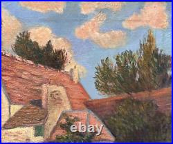 Beautiful Antique Original Landscape with House, Oil Canvas Painting, Framed