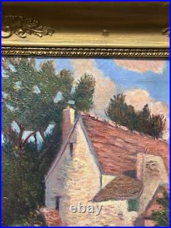 Beautiful Antique Original Landscape with House, Oil Canvas Painting, Framed