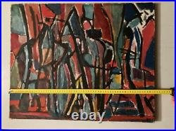 Belle Peinture Huile Sur Toile Abstrait Signé A Identifier Abstraction 1960 Art