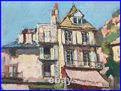Belle Peinture Huile Sur Toile Village Maurice Pelletier Circa 1950 Rue Fontaine