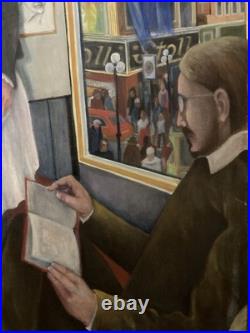 Belle Peinture Huile Toile portrait homme Ecole Américaine EW À Identifier 1981