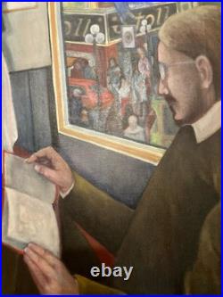 Belle Peinture Huile Toile portrait homme Ecole Américaine EW À Identifier 1981