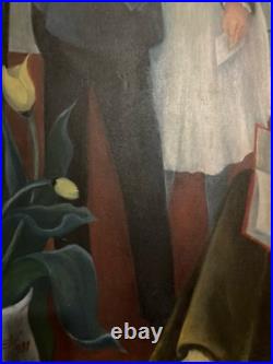 Belle Peinture Huile Toile portrait homme Ecole Américaine EW À Identifier 1981
