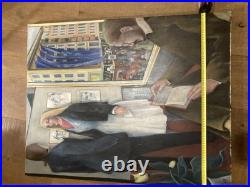 Belle Peinture Huile Toile portrait homme Ecole Américaine EW À Identifier 1981
