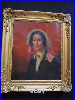 Belle huile de 1855 à restaurer signée SCHNEIL portrait de jeune femme