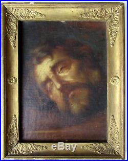 Belle huile sur toile XIX tête de saint jean baptiste caravagesque religion