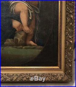 Belle huile toile tableau VIERGE A L'ENFANT XVIIIe 70X55cm VENDUE SANS CADRE