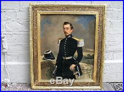 Belle peinture portrait Homme militaire gendarme en uniforme 19eme siècle