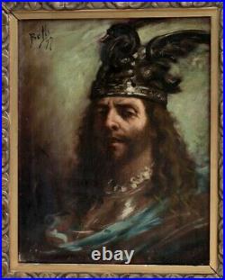 Benito Belli 1850-1899. Grand & Puissant Portrait D'homme Au Casque Viking