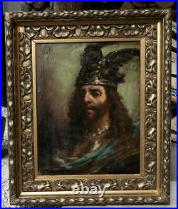 Benito Belli 1850-1899. Grand & Puissant Portrait D'homme Au Casque Viking