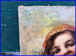 Bohémienne Huile sur Toile Antique Gypsy Painting Espagnole HST Portrait