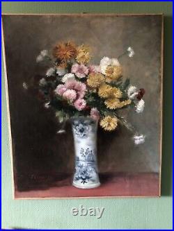 Bouquet De Fleurs XIX Huile Sur Toile Peinture