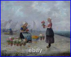 CHARMANT IMPRESSIONNISTE XIXe. JEUNES HOLLANDAISES MARCHANDES DE FLEURS. SIGNÉ CHARMANT IMPRESSIONNISTE XIXe. JEUNES HOLLANDAISES MARCHANDES DE FLEURS. SIGNÉ