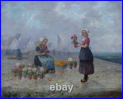CHARMANT IMPRESSIONNISTE XIXe. JEUNES HOLLANDAISES MARCHANDES DE FLEURS. SIGNÉ CHARMANT IMPRESSIONNISTE XIXe. JEUNES HOLLANDAISES MARCHANDES DE FLEURS. SIGNÉ