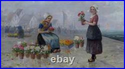 CHARMANT IMPRESSIONNISTE XIXe. JEUNES HOLLANDAISES MARCHANDES DE FLEURS. SIGNÉ CHARMANT IMPRESSIONNISTE XIXe. JEUNES HOLLANDAISES MARCHANDES DE FLEURS. SIGNÉ