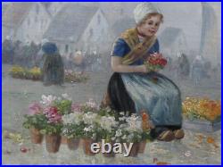 CHARMANT IMPRESSIONNISTE XIXe. JEUNES HOLLANDAISES MARCHANDES DE FLEURS. SIGNÉ CHARMANT IMPRESSIONNISTE XIXe. JEUNES HOLLANDAISES MARCHANDES DE FLEURS. SIGNÉ