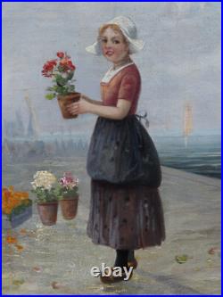 CHARMANT IMPRESSIONNISTE XIXe. JEUNES HOLLANDAISES MARCHANDES DE FLEURS. SIGNÉ CHARMANT IMPRESSIONNISTE XIXe. JEUNES HOLLANDAISES MARCHANDES DE FLEURS. SIGNÉ