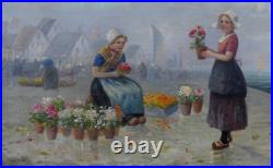 CHARMANT IMPRESSIONNISTE XIXe. JEUNES HOLLANDAISES MARCHANDES DE FLEURS. SIGNÉ CHARMANT IMPRESSIONNISTE XIXe. JEUNES HOLLANDAISES MARCHANDES DE FLEURS. SIGNÉ