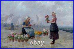 CHARMANT IMPRESSIONNISTE XIXe. JEUNES HOLLANDAISES MARCHANDES DE FLEURS. SIGNÉ CHARMANT IMPRESSIONNISTE XIXe. JEUNES HOLLANDAISES MARCHANDES DE FLEURS. SIGNÉ