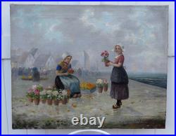 CHARMANT IMPRESSIONNISTE XIXe. JEUNES HOLLANDAISES MARCHANDES DE FLEURS. SIGNÉ CHARMANT IMPRESSIONNISTE XIXe. JEUNES HOLLANDAISES MARCHANDES DE FLEURS. SIGNÉ
