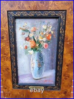 CLAUDE LAZ. Bouquet de Fleurs dans un Vase Peinture huile sur toile