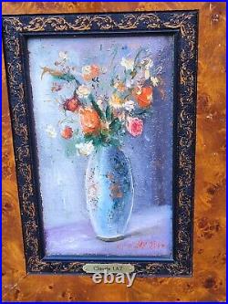 CLAUDE LAZ. Bouquet de Fleurs dans un Vase Peinture huile sur toile