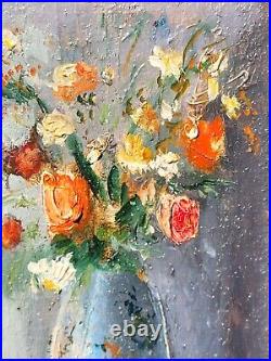 CLAUDE LAZ. Bouquet de Fleurs dans un Vase Peinture huile sur toile