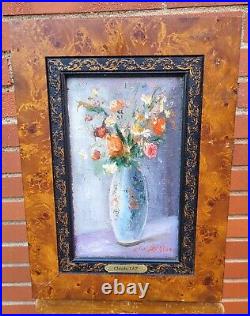 CLAUDE LAZ. Bouquet de Fleurs dans un Vase Peinture huile sur toile