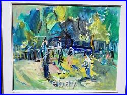 CLAUDE REYNIER. Les Joueurs de Pétanque. Peinture huile sur toile signé