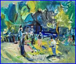 CLAUDE REYNIER. Les Joueurs de Pétanque. Peinture huile sur toile signé